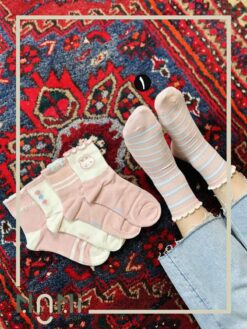 جوراب نیم ساق کبریتی طرح خرگوش صورتی