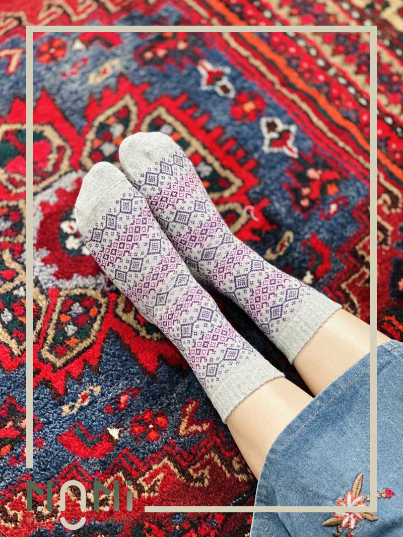 جوراب ساقدار بافت طرح هندسی