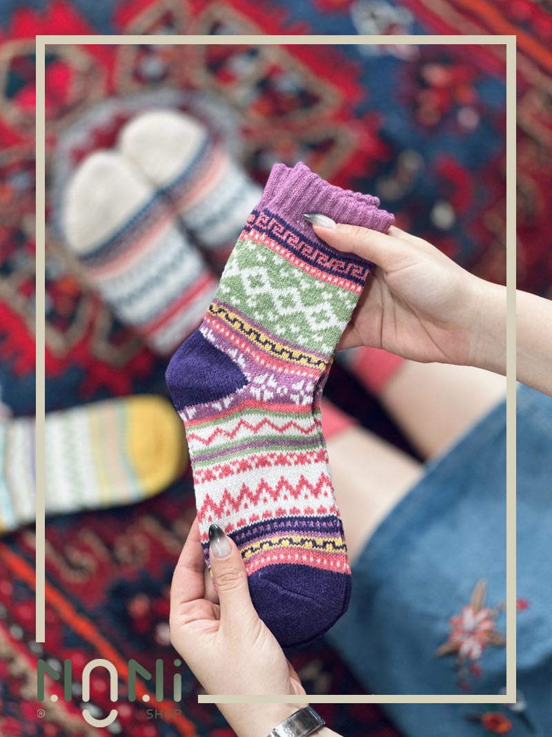 جوراب ساقدار بافت طرح خشتی