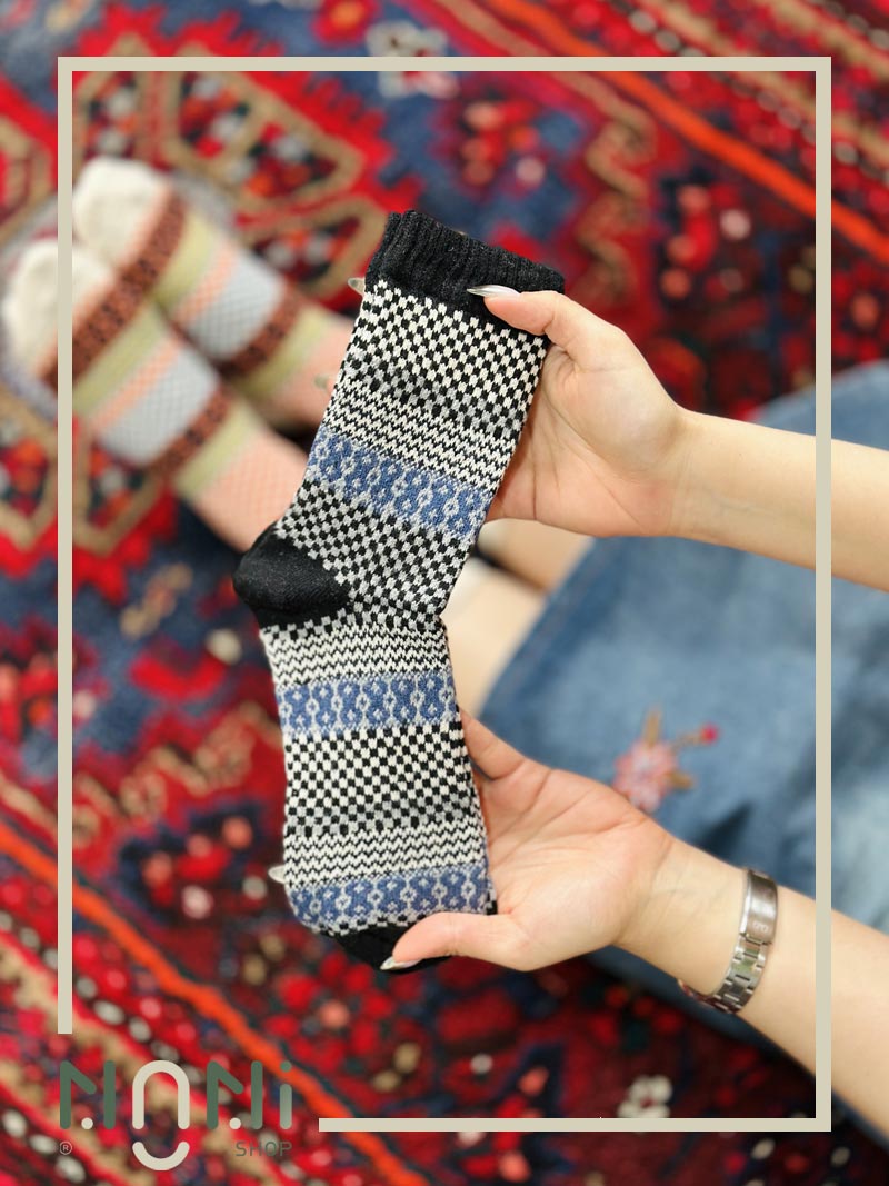 جوراب ساقدار بافت طرح شطرنجی