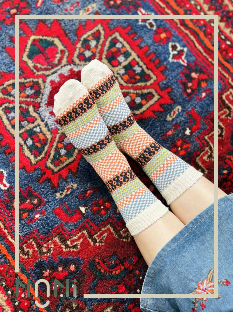 جوراب ساقدار بافت طرح شطرنجی