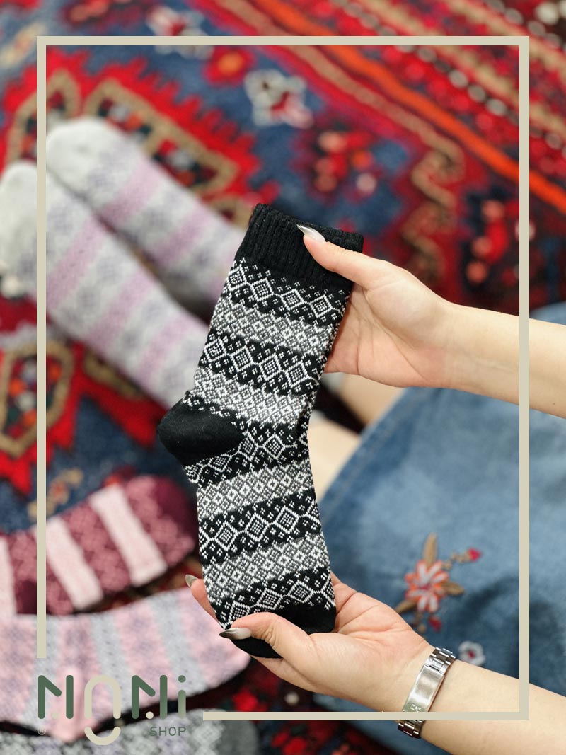 جوراب ساقدار بافت طرح هندسی