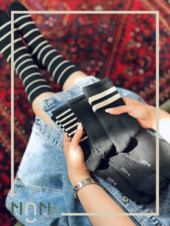 جوراب ساقدار مشکی بافت ریز طرح رینگی