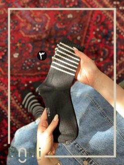 جوراب ساقدار مشکی بافت ریز طرح رینگی