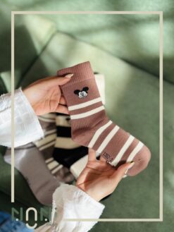جوراب ساقدار بافت ریز طرح مینی و میکی موس