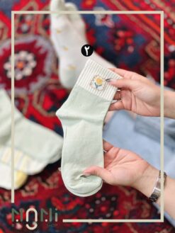 جوراب نیم ساق کبریتی طرح گل لاله سبز