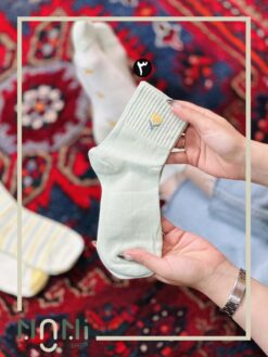 جوراب نیم ساق کبریتی طرح گل لاله سبز