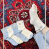 جوراب نیم ساق کبریتی طرح تدی گلدار آبی