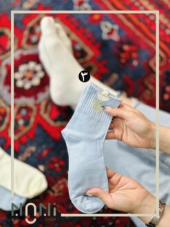 جوراب نیم ساق کبریتی طرح تدی گلدار آبی