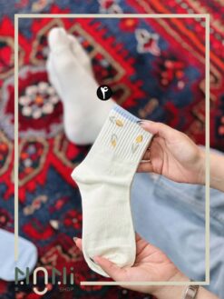 جوراب نیم ساق کبریتی طرح تدی گلدار آبی