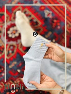 جوراب نیم ساق کبریتی طرح تدی گلدار آبی
