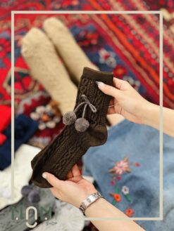 جوراب ساقدار منگوله دار طرح بافت زنجیری