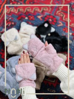 دستکش انگشتی موهری طرح گربه کلاه دار