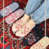 جوراب قوزکی موهری طرح گل گلی