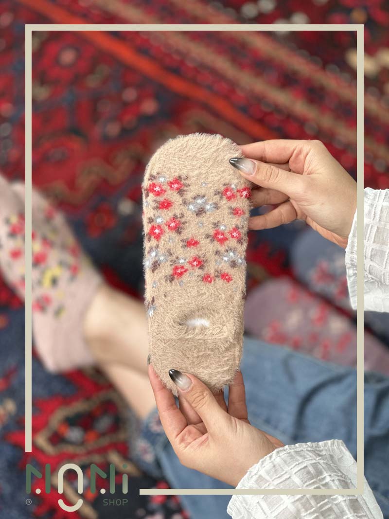 جوراب قوزکی موهری طرح گل گلی