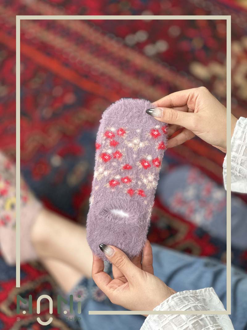 جوراب قوزکی موهری طرح گل گلی