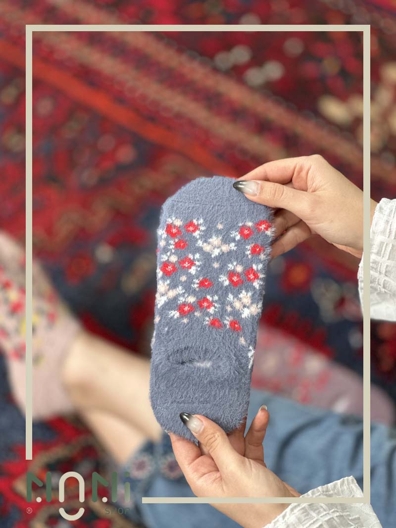 جوراب قوزکی موهری طرح گل گلی