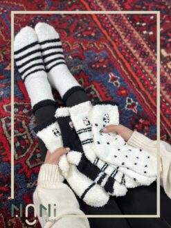 جوراب ساقدار موهری طرح گلدوزی پاندا ستاره دار