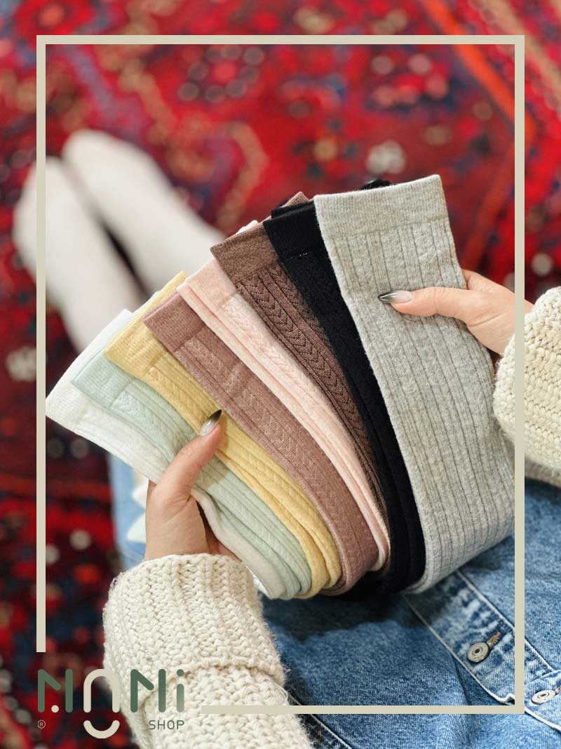 جوراب زیر زانو نخی گندمی