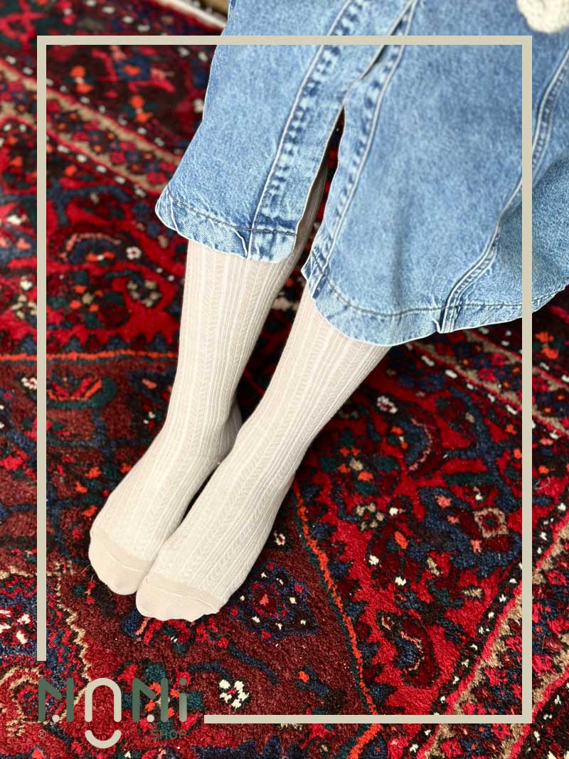 جوراب زیر زانو نخی گندمی