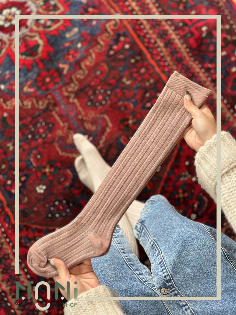 جوراب زیر زانو نخی گندمی