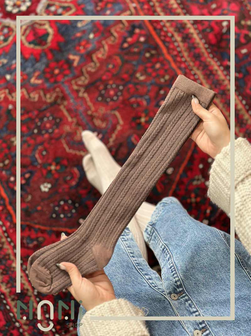 جوراب زیر زانو نخی گندمی