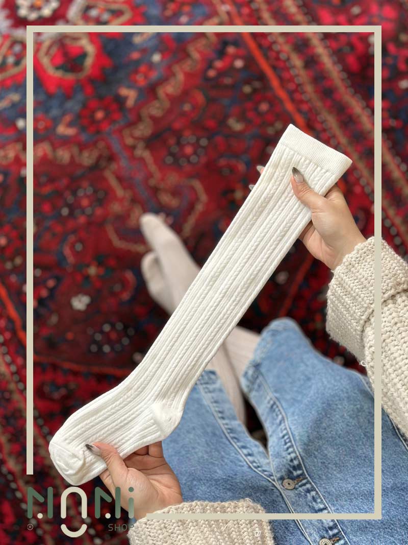 جوراب زیر زانو نخی گندمی