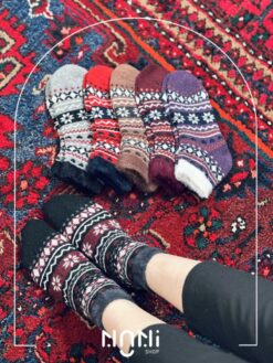 جوراب مچی پشمی لبه موهر طرح دونه برف