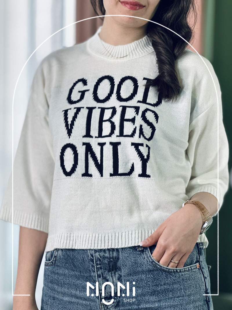 بلوز بافت ریز طرح GOOD VIBES ONLY