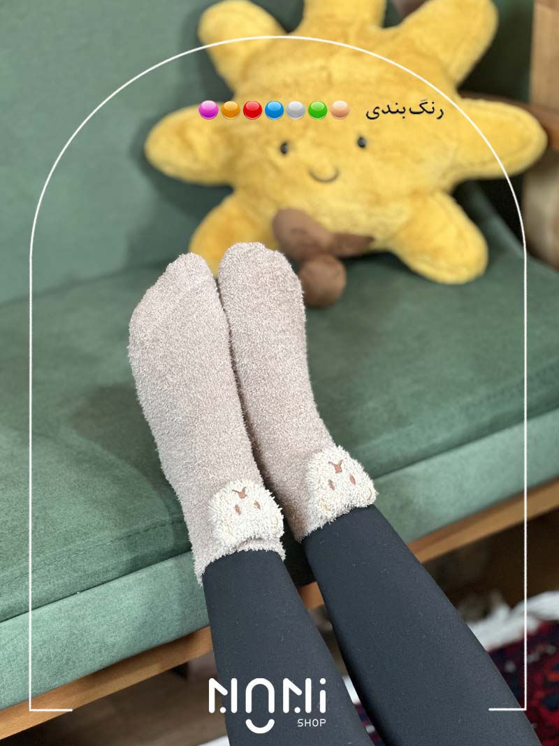 جوراب نیم ساق بدون کف بوکله طرح خرس برجسته