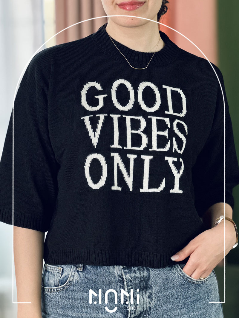 بلوز بافت ریز طرح GOOD VIBES ONLY