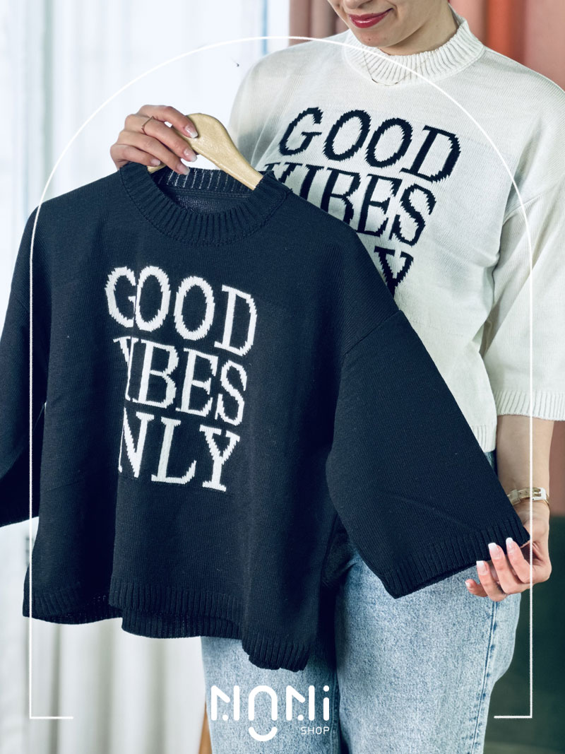 بلوز بافت ریز طرح GOOD VIBES ONLY