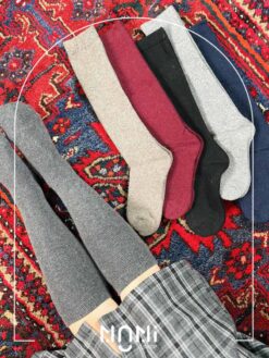جوراب زیر زانو پشمی داخل حوله ای تک رنگ