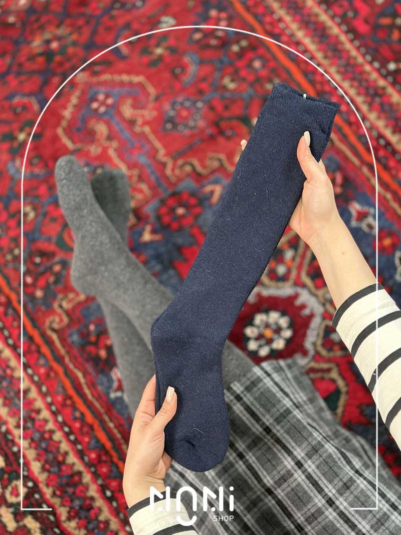 جوراب زیر زانو پشمی داخل حوله ای تک رنگ