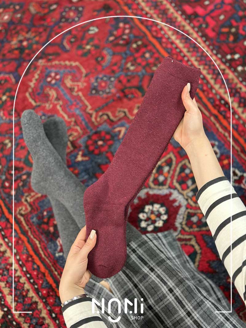 جوراب زیر زانو پشمی داخل حوله ای تک رنگ