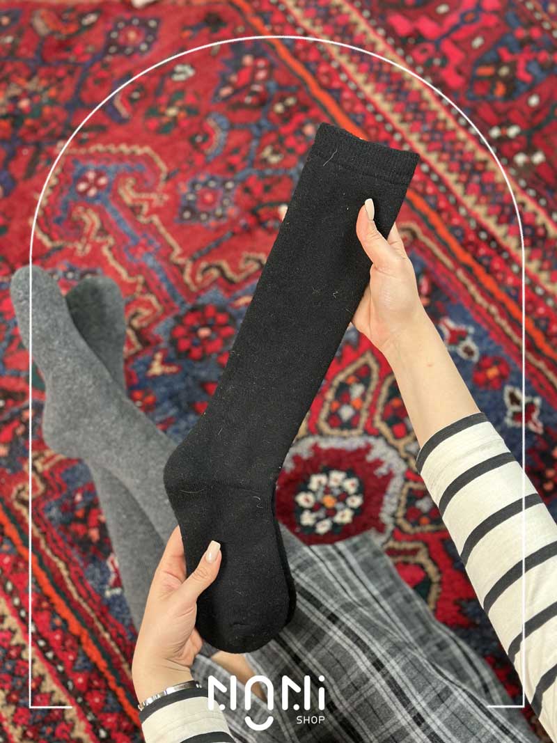 جوراب زیر زانو پشمی داخل حوله ای تک رنگ