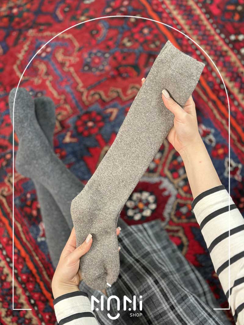 جوراب زیر زانو پشمی داخل حوله ای تک رنگ