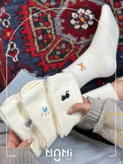 جوراب ساقدار بوکله طرح گلدوزی خرگوش و روباه