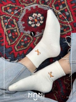 جوراب ساقدار بوکله طرح گلدوزی خرگوش و روباه