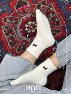 جوراب ساقدار بوکله طرح گلدوزی خرگوش و روباه