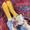 جوراب نیم ساق نخ پنبه طرح لبه گیپور