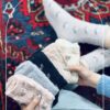 جوراب ساقدار موهری طرح گل ریز برجسته