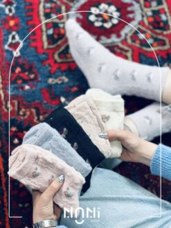 جوراب ساقدار موهری طرح گل ریز برجسته