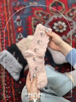 جوراب ساقدار موهری طرح گل ریز برجسته