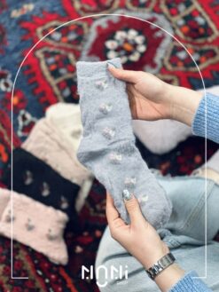 جوراب ساقدار موهری طرح گل ریز برجسته
