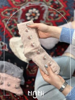 جوراب ساقدار موهری طرح گل ریز برجسته