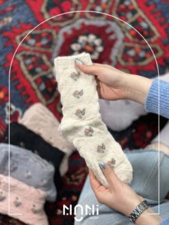 جوراب ساقدار موهری طرح گل ریز برجسته