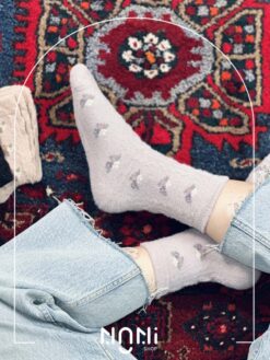 جوراب ساقدار موهری طرح گل ریز برجسته
