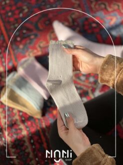 جوراب نیم ساق نخی کبریتی طرح لبه گیپور