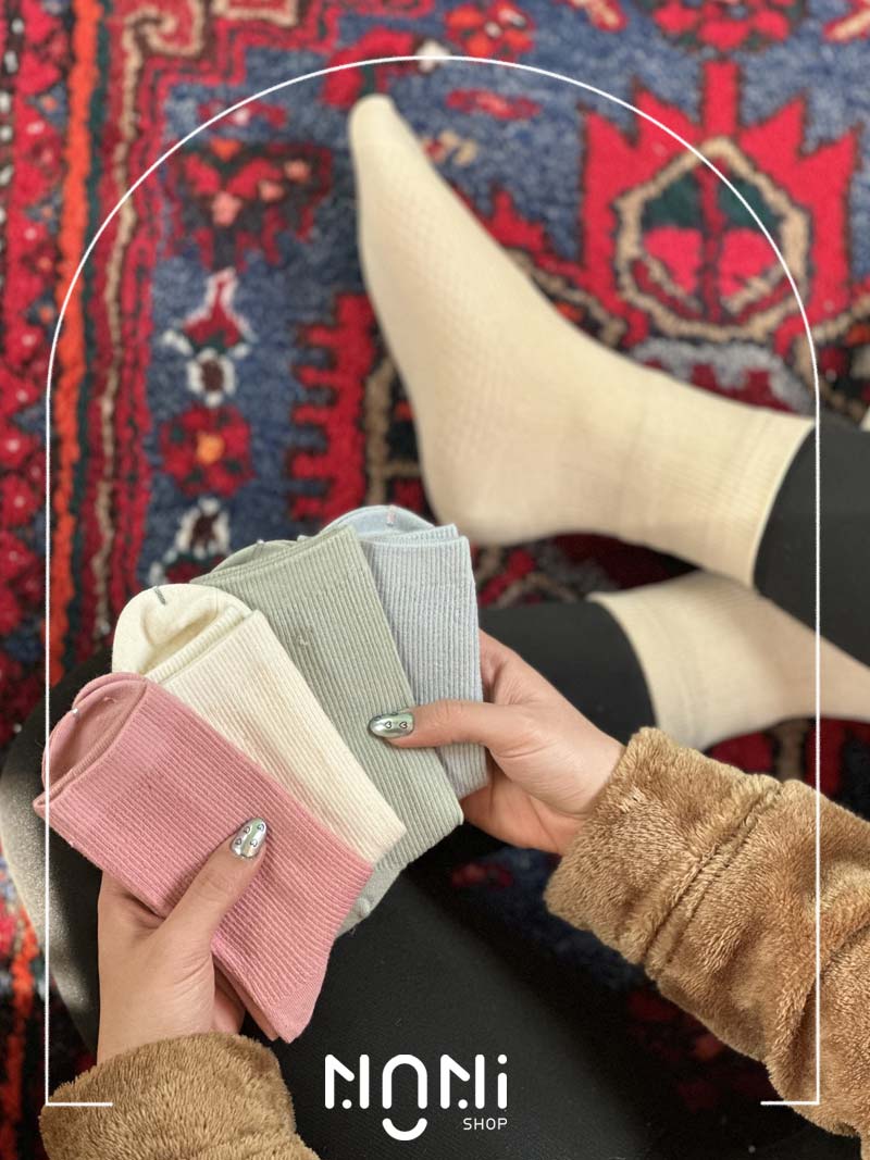 جوراب نیم ساق نخی کبریتی ریز تک رنگ